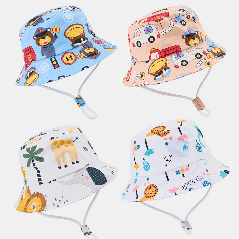 2023 New Fashion Summer Kids Bucket Hat Bob Toddler Baby Cartoon Print UV Protection Fishing Cap