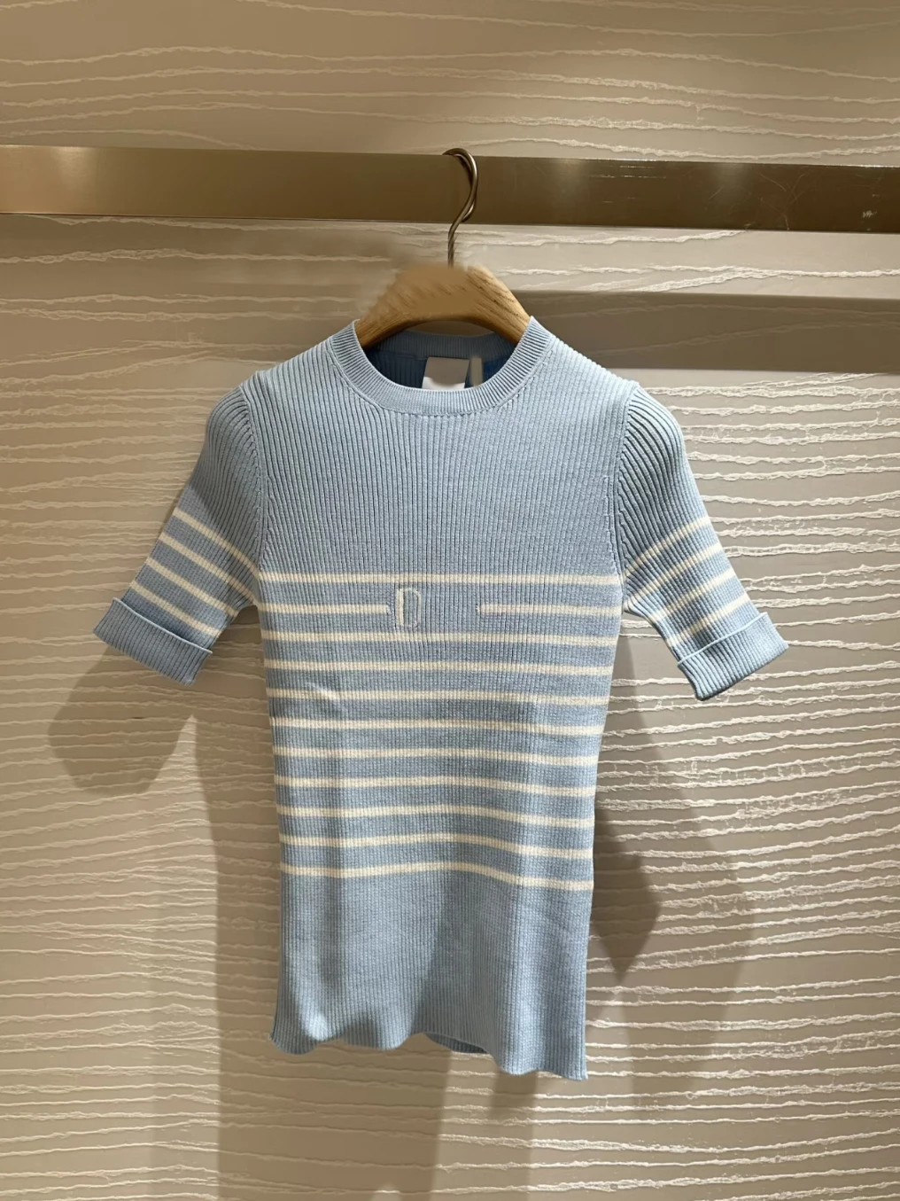 

Summer New round Neck Striped Knitwear Short Sleeve Women's Slim Fit Top Color Block T-Shirt Fashionable Versatile Casual Wear