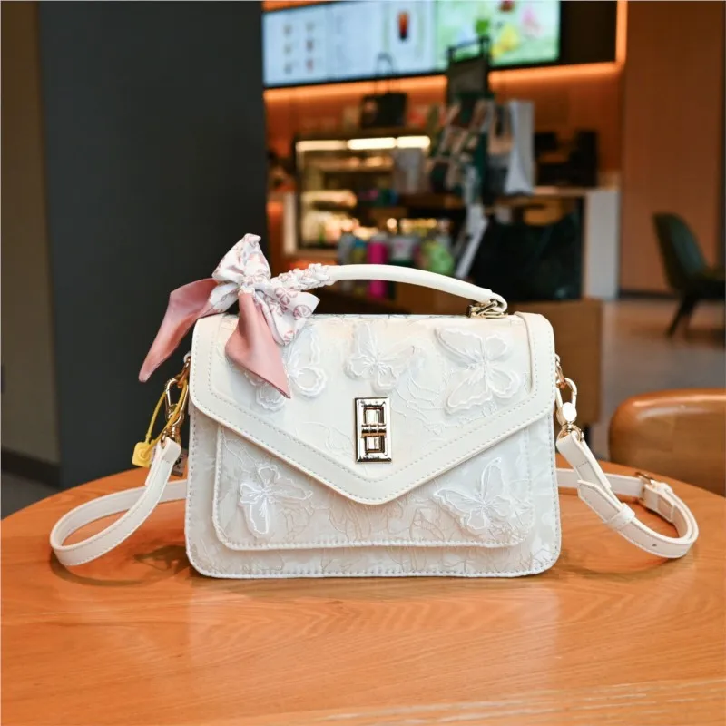 Light luxury brand women's bag 2025 new high-end butterfly scarf shoulder bag sweet designer versatile crossbody square bag