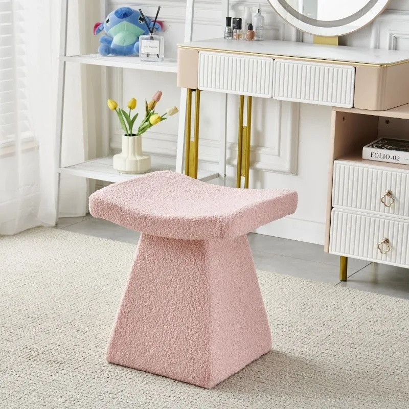 Lamb wool dressing makeup stool Bedroom dressing Shoe change chair Sofa pedal at home door furniture nordic pink chair