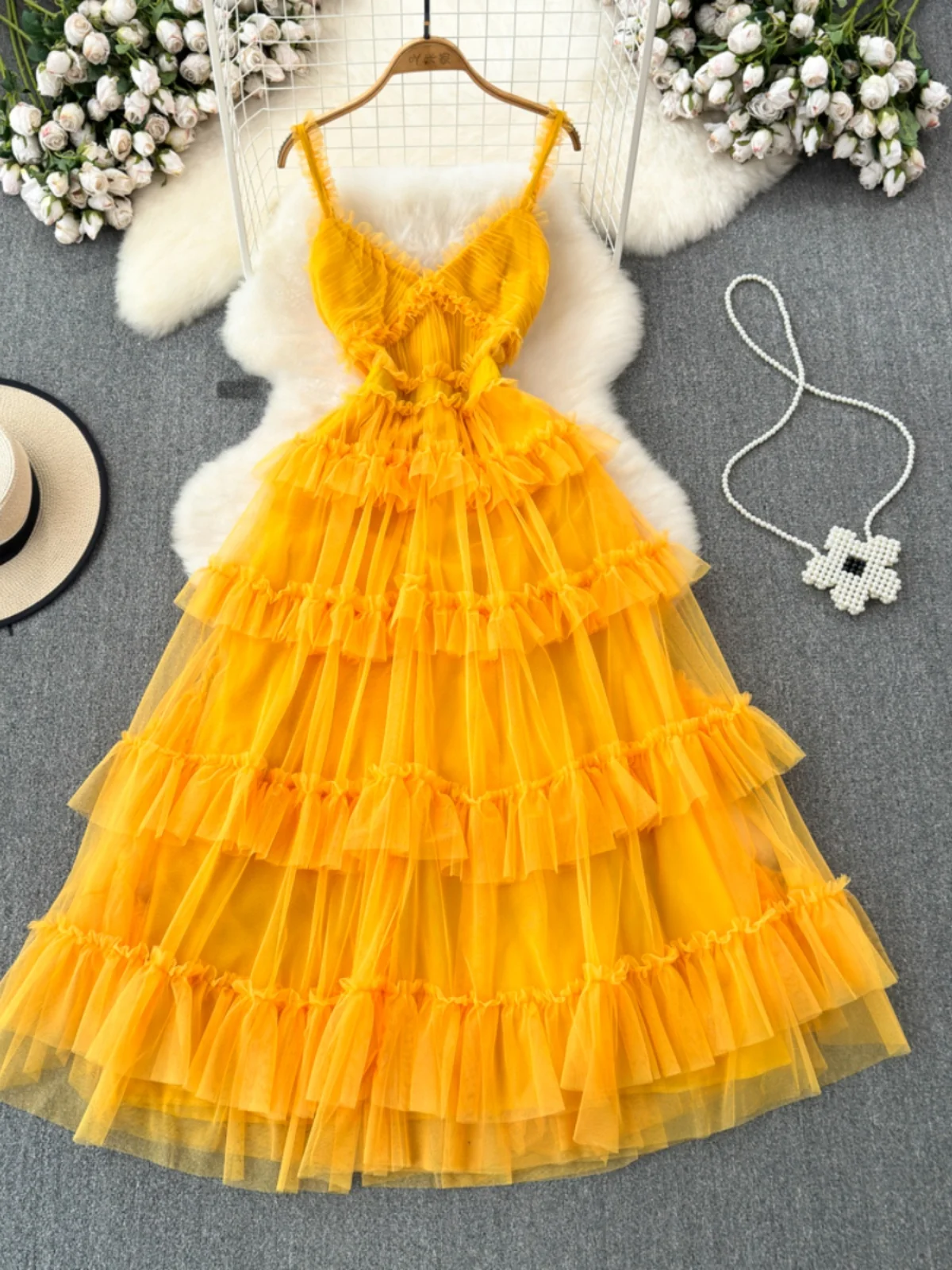 

Faionable V-Ne Bal Strap Dr Slimming A-Line Tulle Cake Dr Beach Vaion Long Skirt Ele Women's Clothing