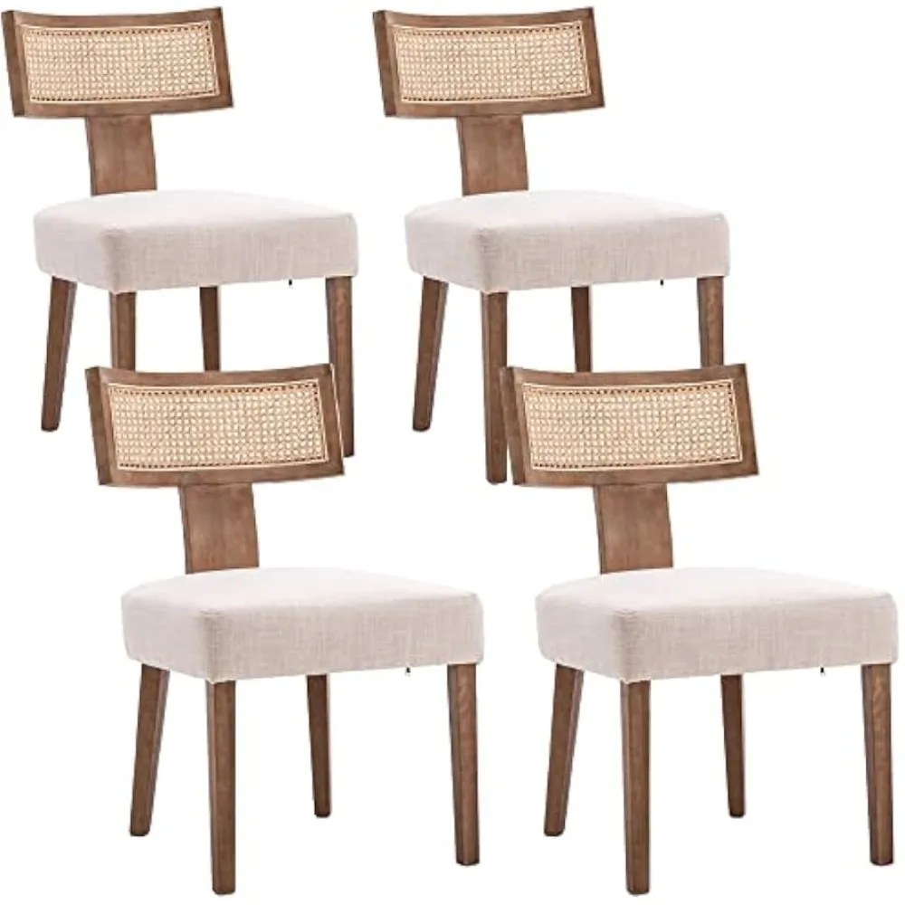 

Rattan Dining Chairs Set of 4 Mid Century Modern Farmhouse Linen Upholstered Kitchen Dining Room Chairs, Beige