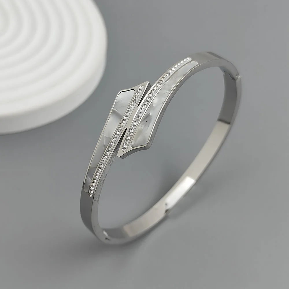 New Cross Zircon White Shell Stainless Steel Gold Plated Bracelet 18K, High Quality Waterproof Couple Bracelet, Wife Gift