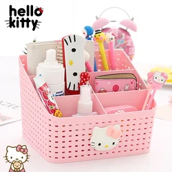 Hello Kitty-caja de almacenamiento de escritorio, cesta organizadora creativa de maquillaje cosmético, joyería, Anime, soporte de almacenamiento de oficina, regalos