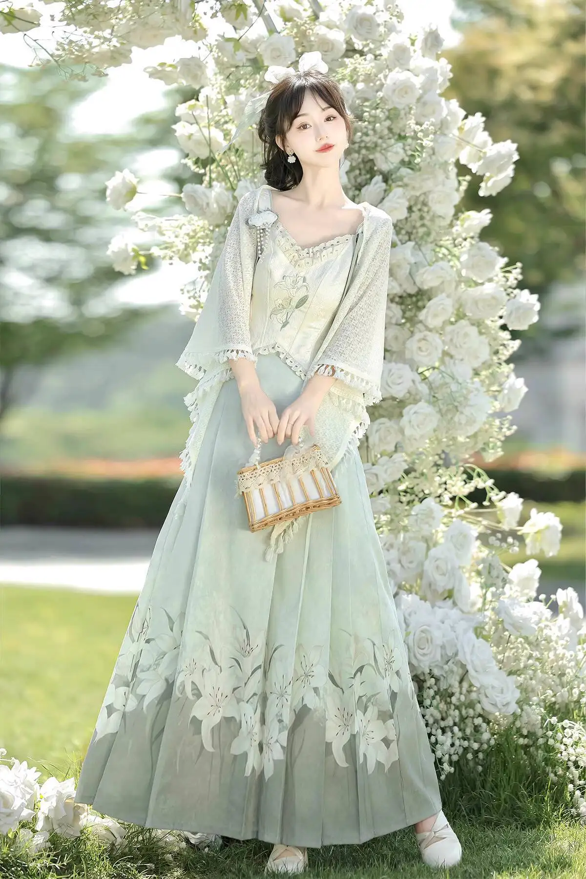 

New Chinese Style Improve Hanfu Women Fiesta Carnival Halloween Cos Cosplay Daily Guofeng Han Elements Shawl Horse-face Skirt