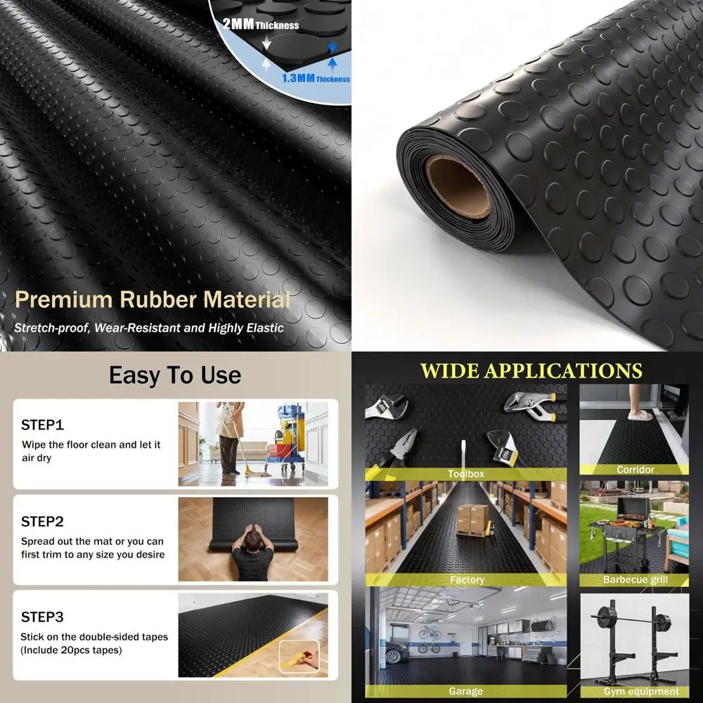 

Thickened 2mm PVC Garage Floor Mat, 4x8 ft, with 20 Tapes, Non-Slip for Cars, Motorcycles, Golf Carts, and Trailers, Black