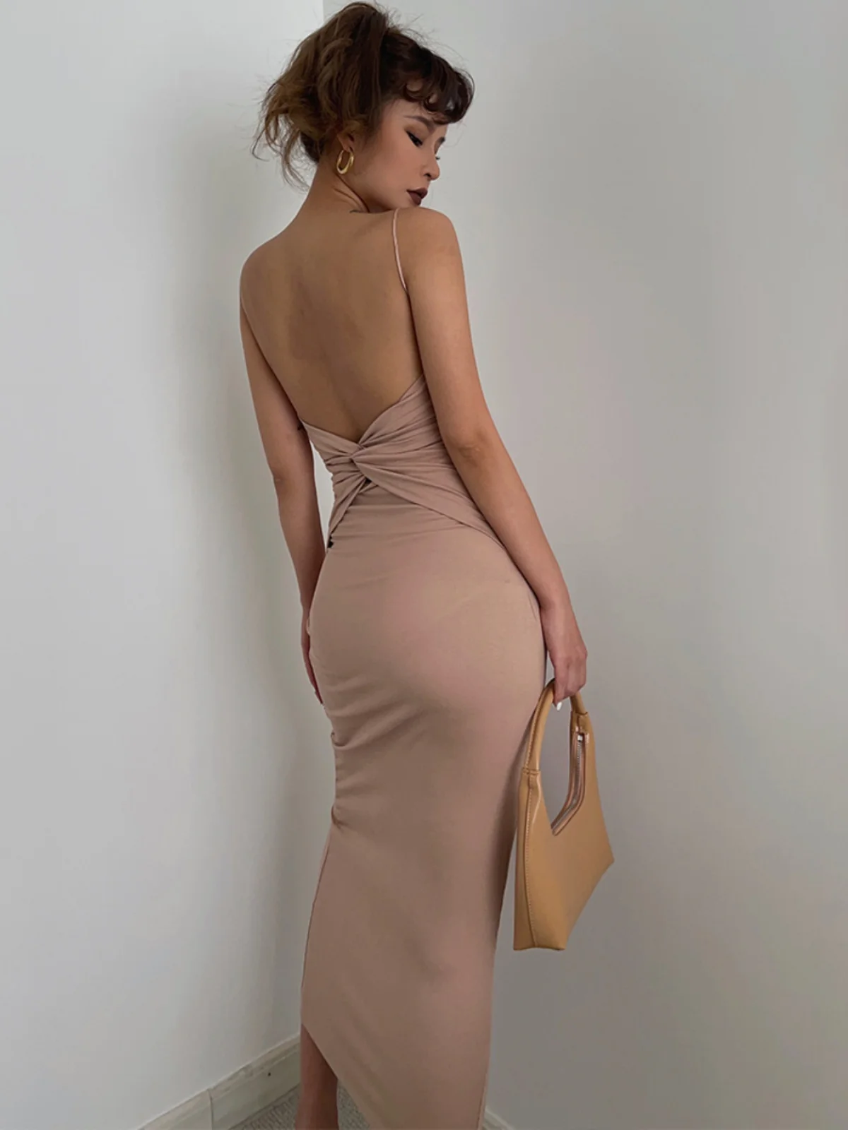 

Extremely Elegant, Open Back, Waist Cinched Suspender Dress, Pure Desire, Sexy, Spicy Girl, Mid Length Buttocks Wrapped Skirt