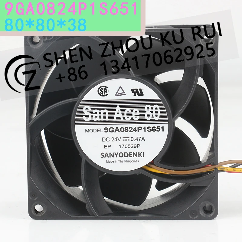 Original Sanyo four-wire 24V 0.47A 8038 8CM Frequency changer Low noise 9GA0824P1S651 cooling fan
