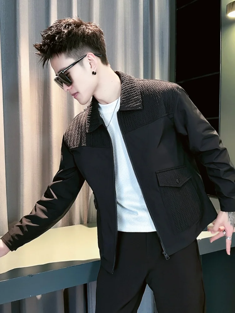 

Trendy Casual Workwear Jaet for Men Spring Autumn Youth Versatile New Sle Polyester Long Sve Zipper Closure Letter Pat...