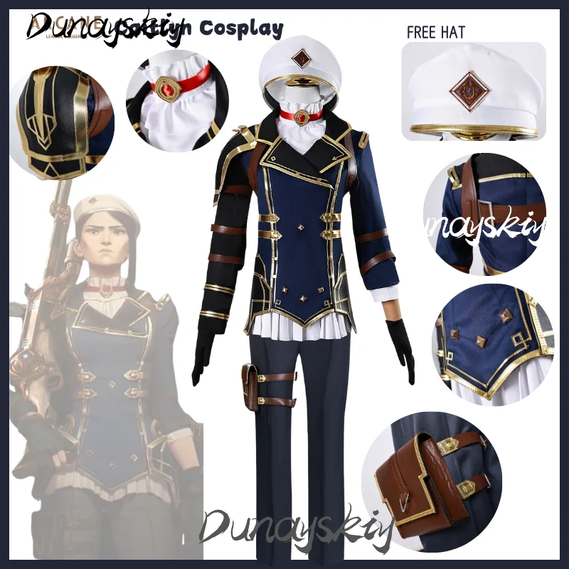 

LOL League of Legends Arcane Season 2 Caitlyn Cosplay Games Costume Set Wig Shoe Suit Dress Up Party Customized Outfit Women