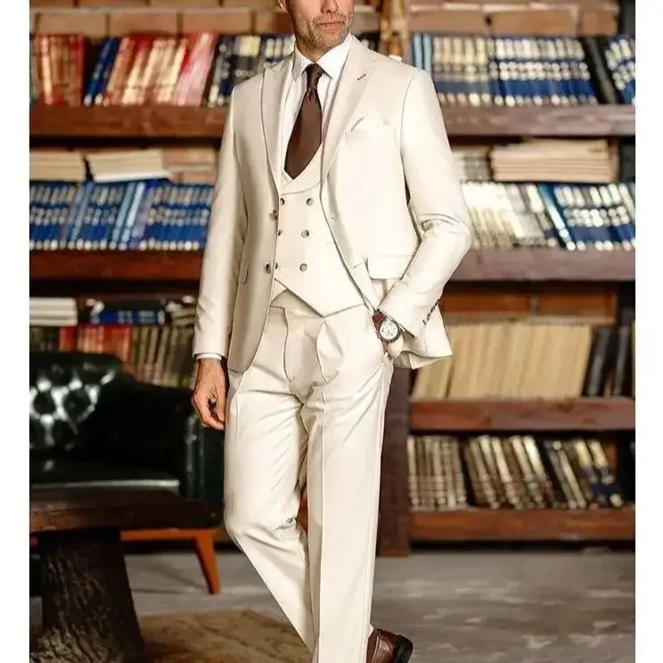 

Gentleman High-end Men Suit Slim Fit Peak Lapel 3 Pieces(Jacket+Pants+Vest) Male Formal Wedding Party Set