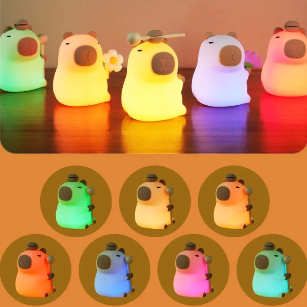 Pat Control Silicone LED Capybara Luce notturna Lampada da comodino morbida e carina Lampada da scrivania colorata creativa per bambini