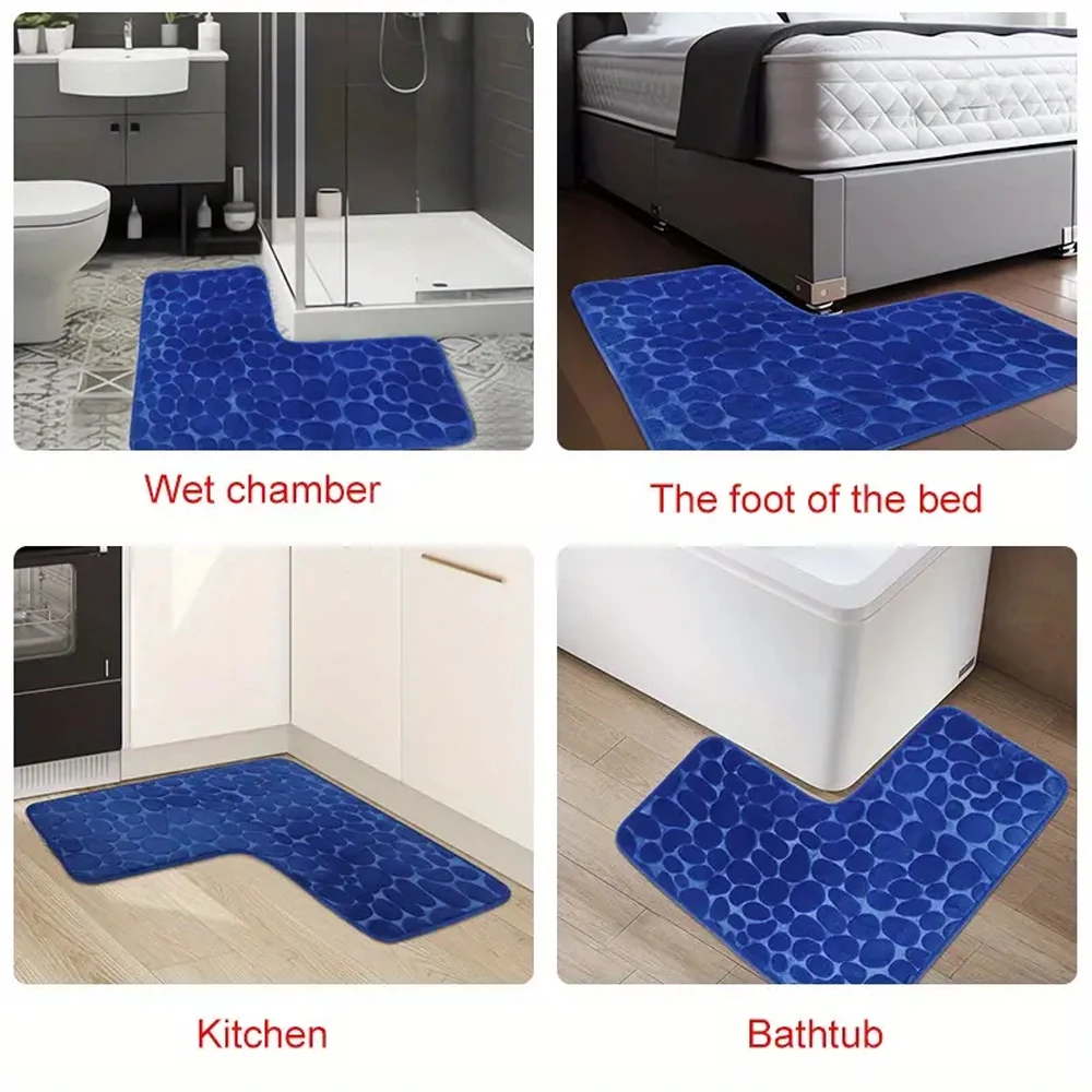 Bathroom Rug, L-Shaped Bath Mat, Non Slip Corner Shower Mat, Water Absorbent Soft Bath Rug, Fluffy Washable Rug Carpet