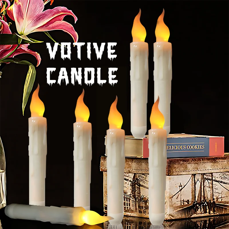 Halloween LED Floating Candles with Magic Wand Flickering Warm Light LED Flameless Candle Taper Candles for Indoor Home Party