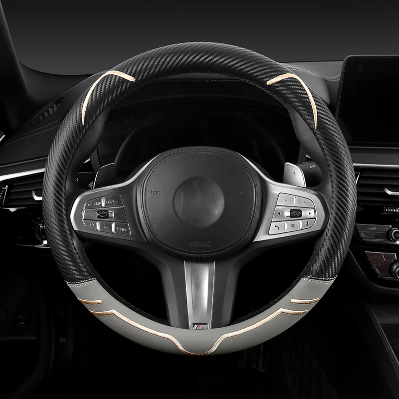 Carbon Fibre Leather Car Steering Wheel Cover 38cm For BMW X1 X2 X3 X4 E84 F84 F39 E83 F25 G01 F97 F26 G02 F98 Auto Accessories