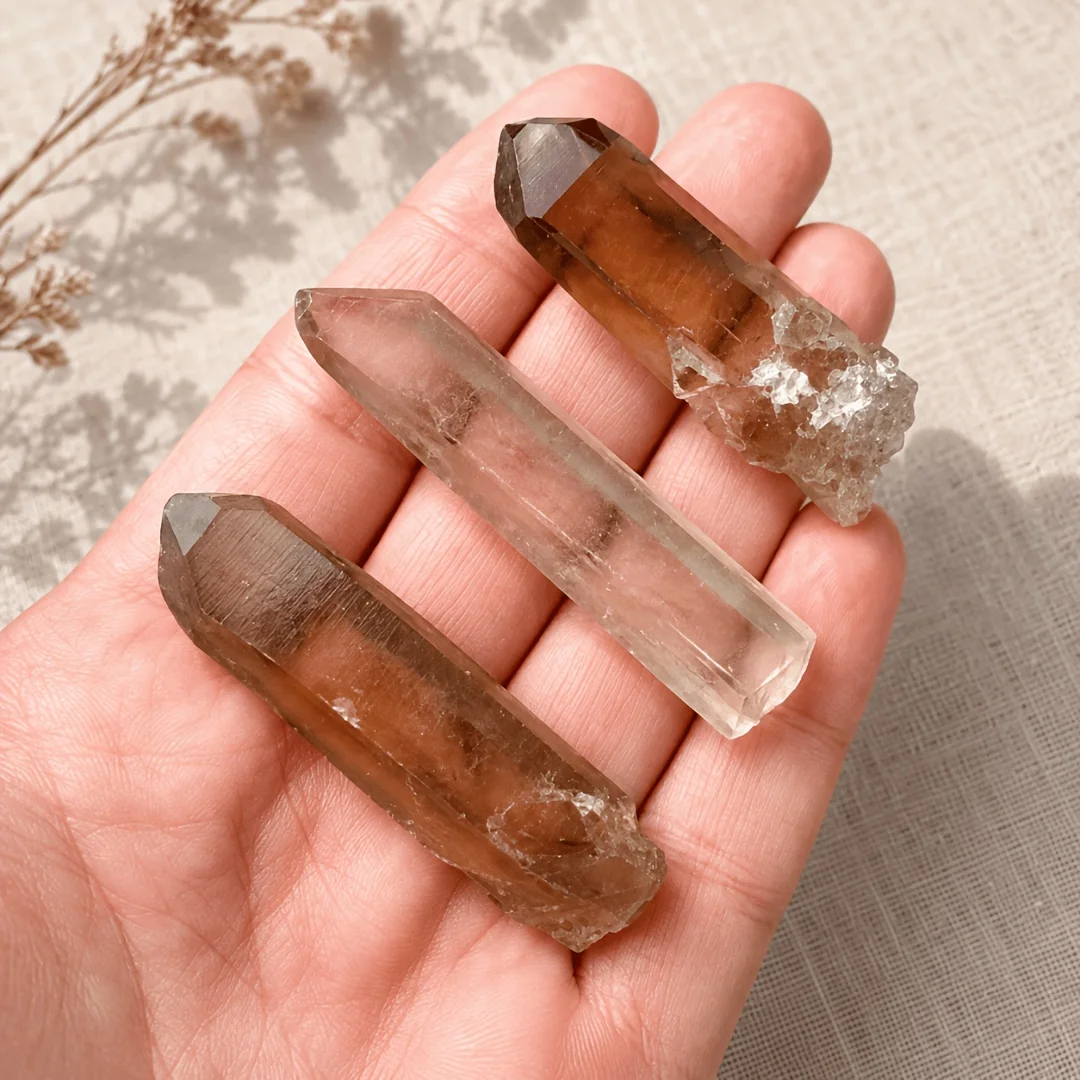 Natural Brown Crystal Points, Raw Smoky Brown Stone Wands, Unpolished Mineral Specimens with Unique Shapes and Natural Texture