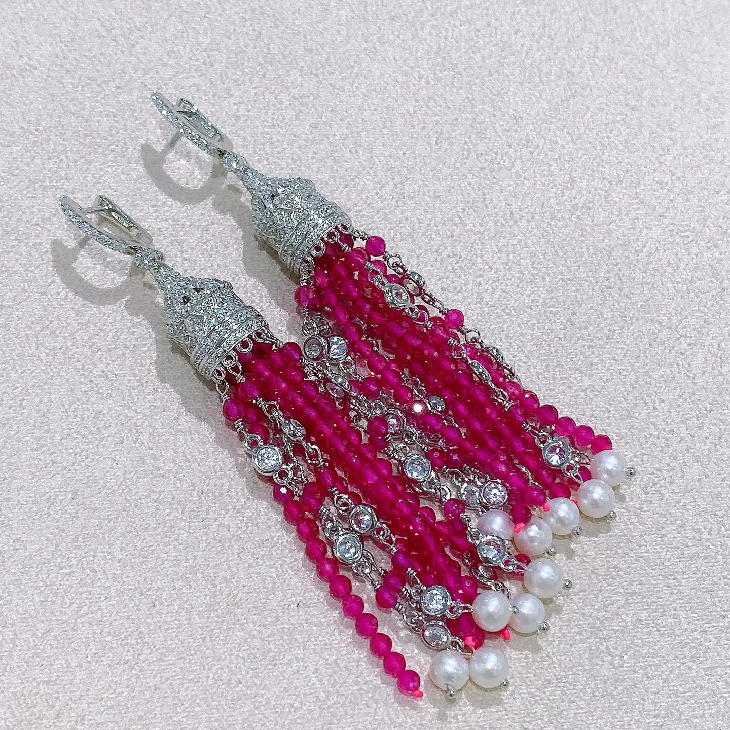 KQDANCE New 925 Sterling Silver Long Tassel Green Agate Ruby Red Corundum GemStone Earrings for Women Party Fine Jewelry Gifts