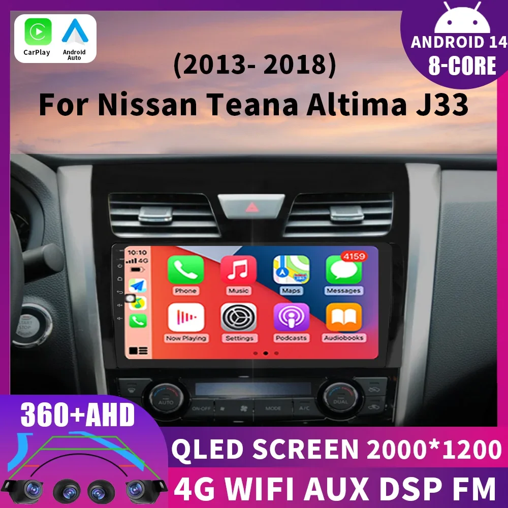 

Android 14 Auto Carplay For Nissan Teana Altima J33 2013 2014 2015 Car Radio Multimedia Video Player Navigation FIO WIFI+4G 360