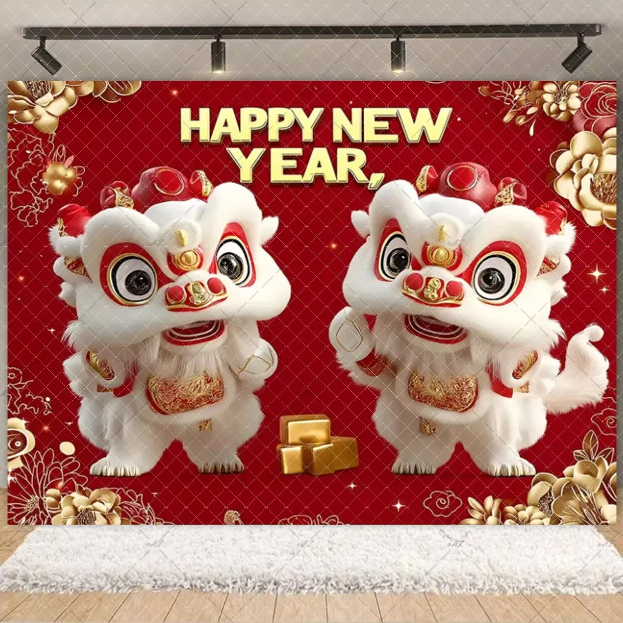 2026 خلفية رأس السنة الجديدة مهرجان رقص الأسد الديكور جودة نسيج متين حفلة مهرجان المنزل الاحتفال الديكور الدعائم