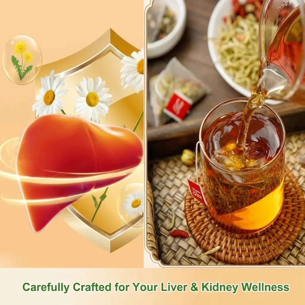 Liver Detox Herbal Tea, Liver Cleanse Detox Tea Blend with Licorice & Cassia seed & Wolfberry for Liver Health, Caffeine-Free