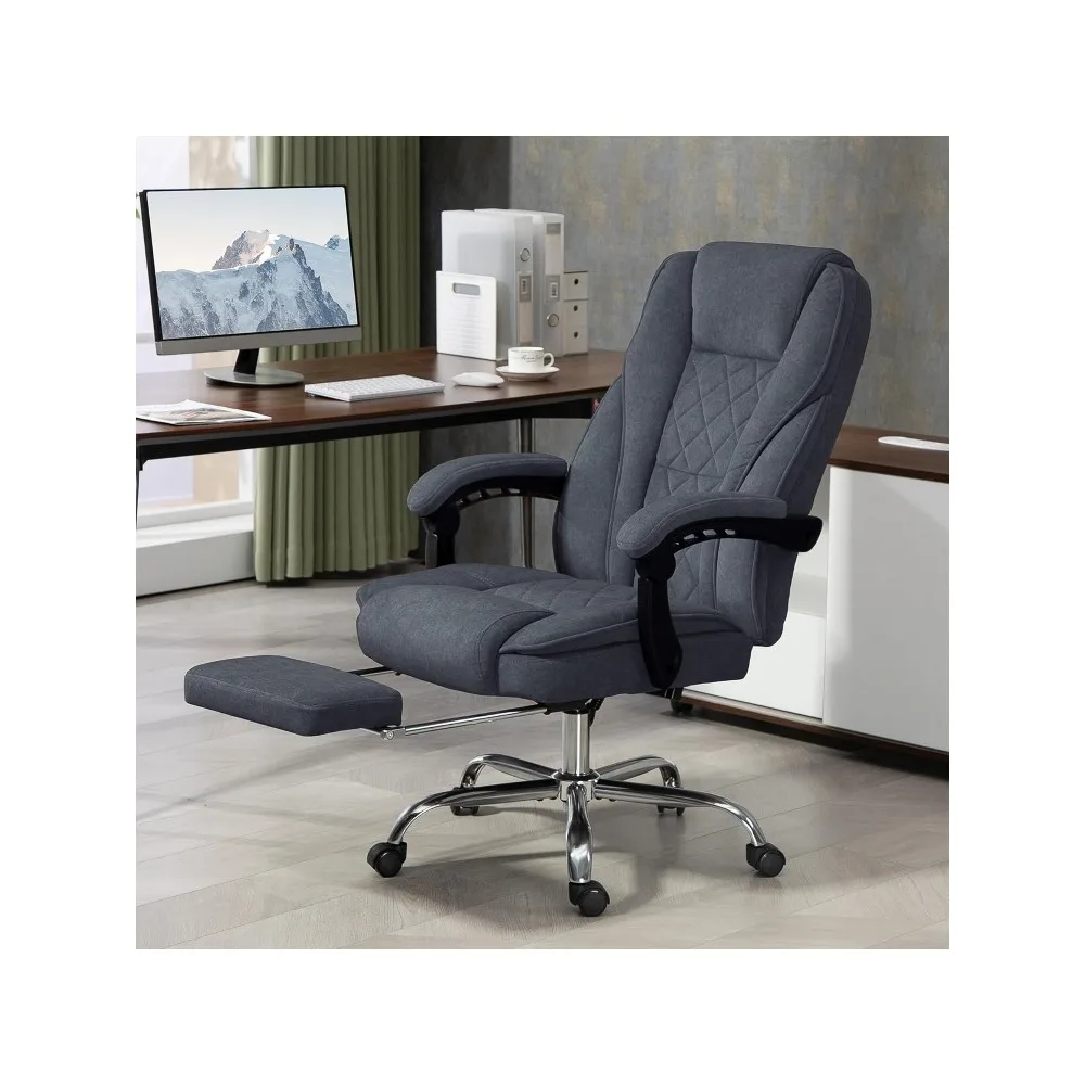 Massage Office Chair with Foot Rest, Executive Computer Desk Chair with 6 Vibration Point and Heat, Reclining Backrest