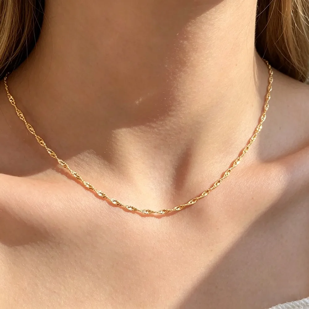 Stainless Steel Water Wave Chain Necklaces For Women Mother Day Girlfriend Christmas Birthday Wedding Fashion Choice Jewelry
