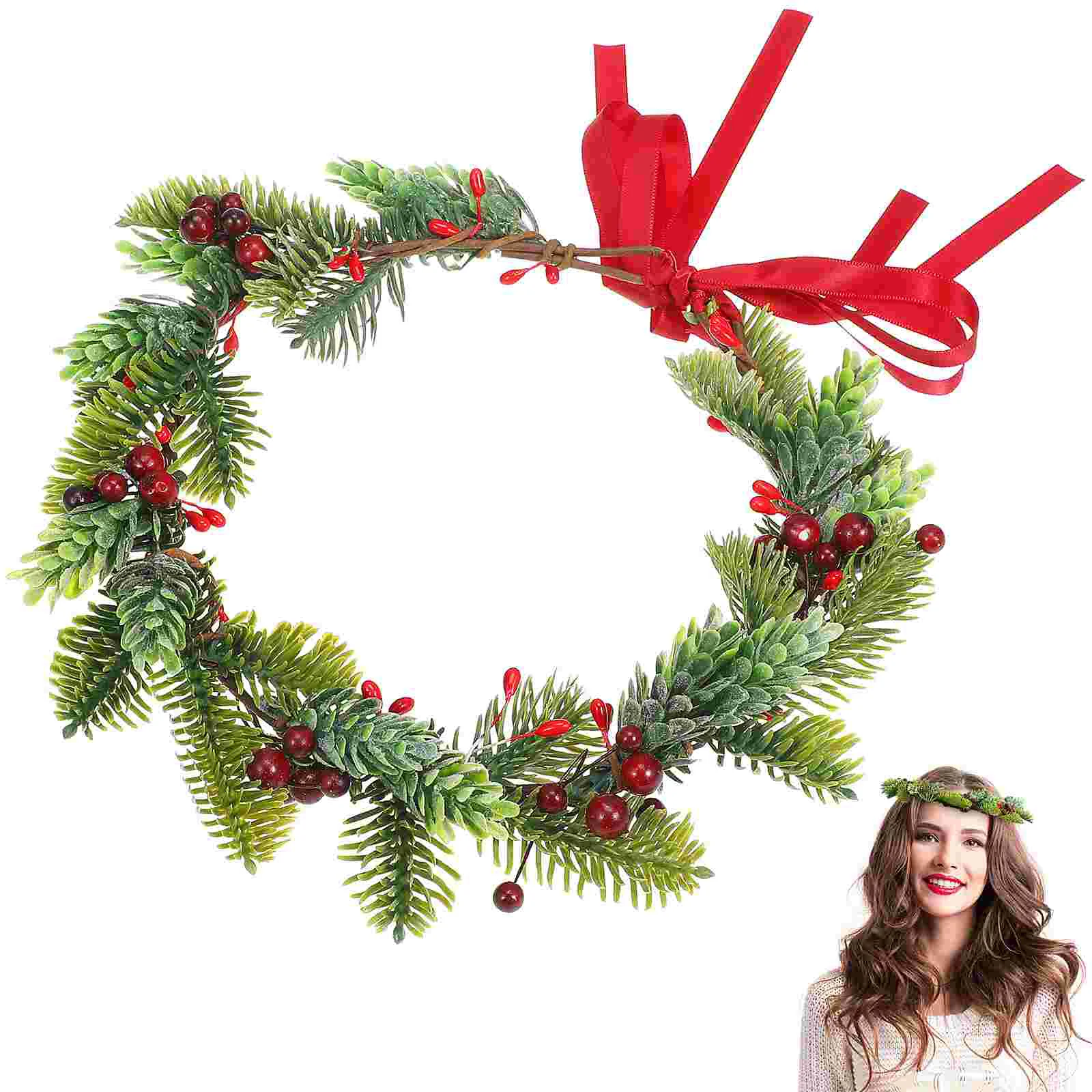 Creative Headwrap Christmas Garland Simulation Leaves Wreath Decorations Ribbon Headdress Festival Headwear Women's Tree