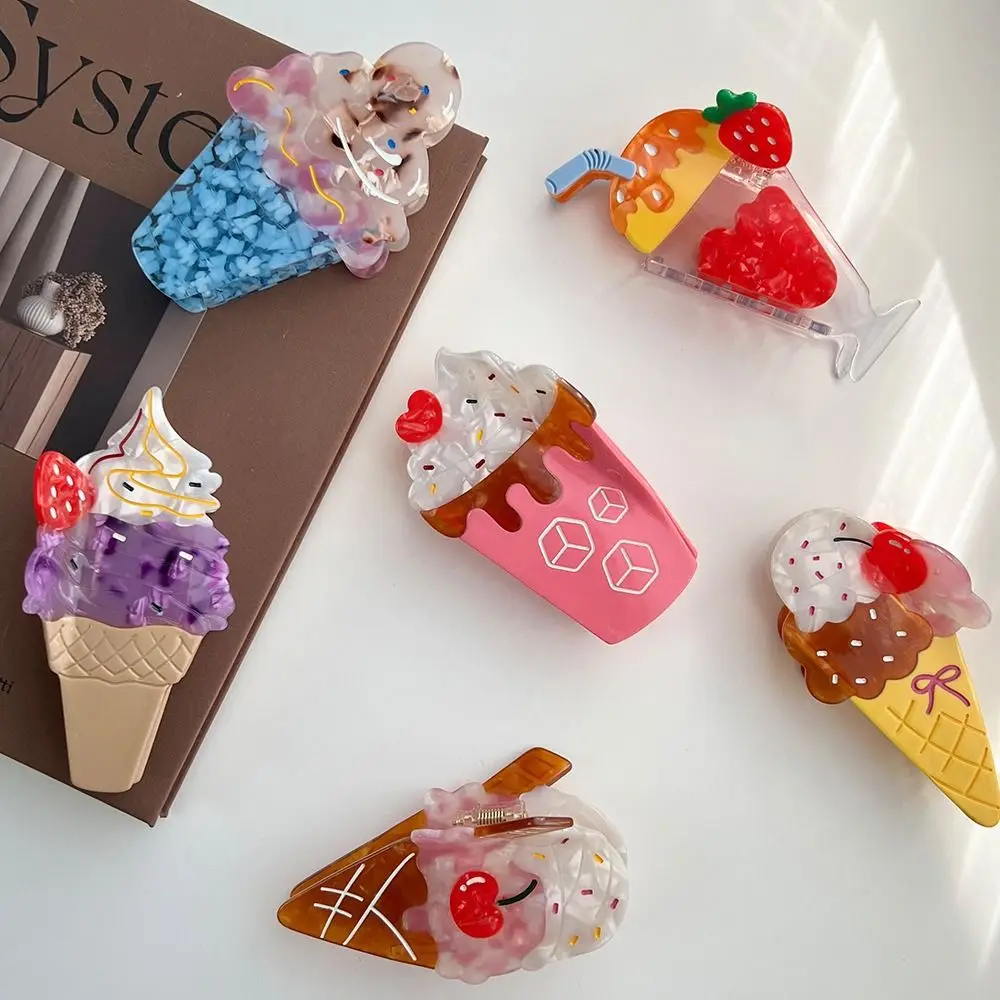 Strawberry Fruit Cone Hair Claw Popsicle Watermelon Ice Cream Hair Claw Headwear Hairpin Acetic Acid Shark Grab Girls
