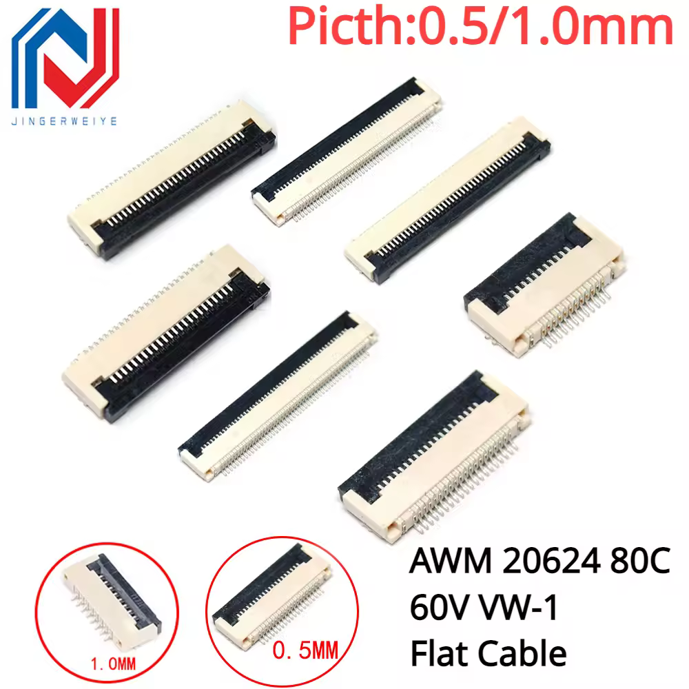 ケーブル付きFpcコネクタ,フラットケーブル,awm 20624,80c,60v,VW-1,pcb,0.5mm, 1.0mm, 4, 5, 6, 7, 8, 10, 12 14、16、18、20、10個26/30/32/36/40/50/60ピン