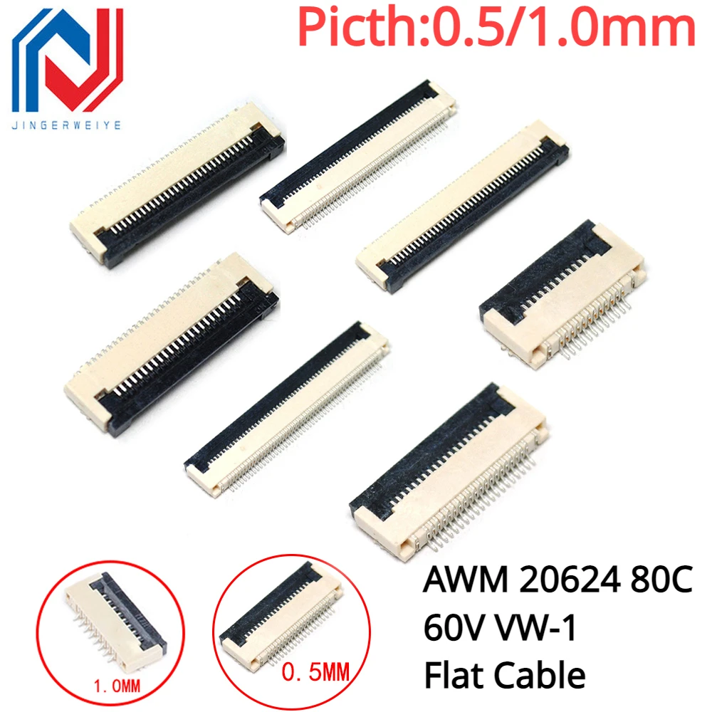 10szt FPC FFC Złącze 0.5mm 1.0mm AWM 20624 80C 60V VW-1 Kabel płaski PCB 4/5/6/7/8/10/12/14/16/18/20/26/30/32/36/40/50/60Pin