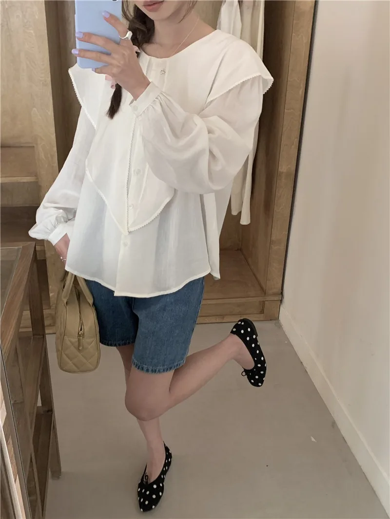 Summer Women Blouse Spring Shirt Female Woman Blouse Maxi Blusas Chiffon Casual Elegant Vintage Long Sleeve Oversize Loose White