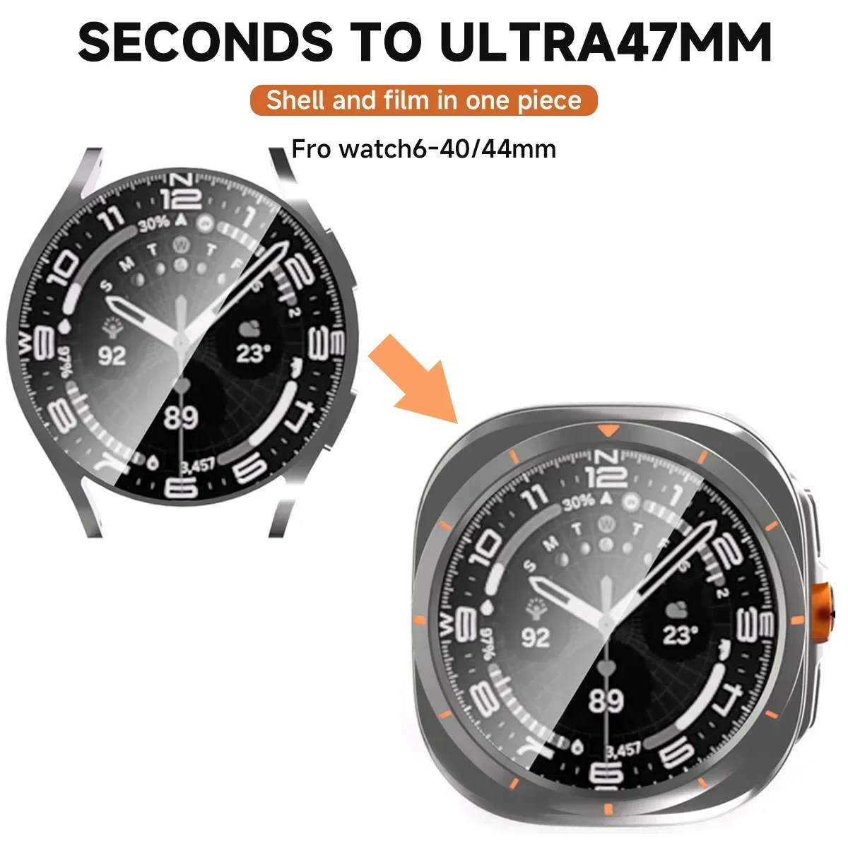 Change To Ultra Case for Samsung Galaxy Watch 7 6 40mm 44mm Upgrade To Galaxy Watch Ultra 47mm Tempered Glass Screen Protector image 2