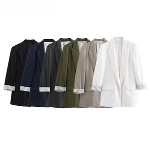 Asds Fashion Women's Fashion Solid Linen Black Wronged College Long Sleeves Women Women's Chic Office Lady Business Clothing 8 Main sales blazer linen - №1