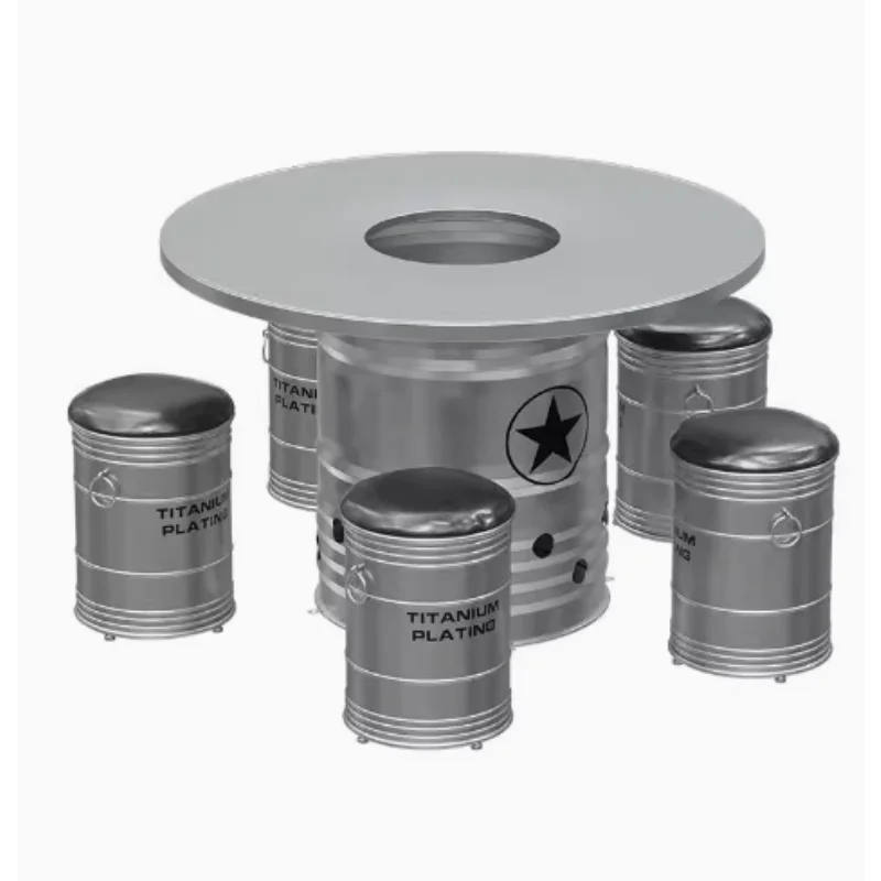 

Stainless Steel Hot Pot Table, Barbecue Table, Oil Drum Table and Chair Combination