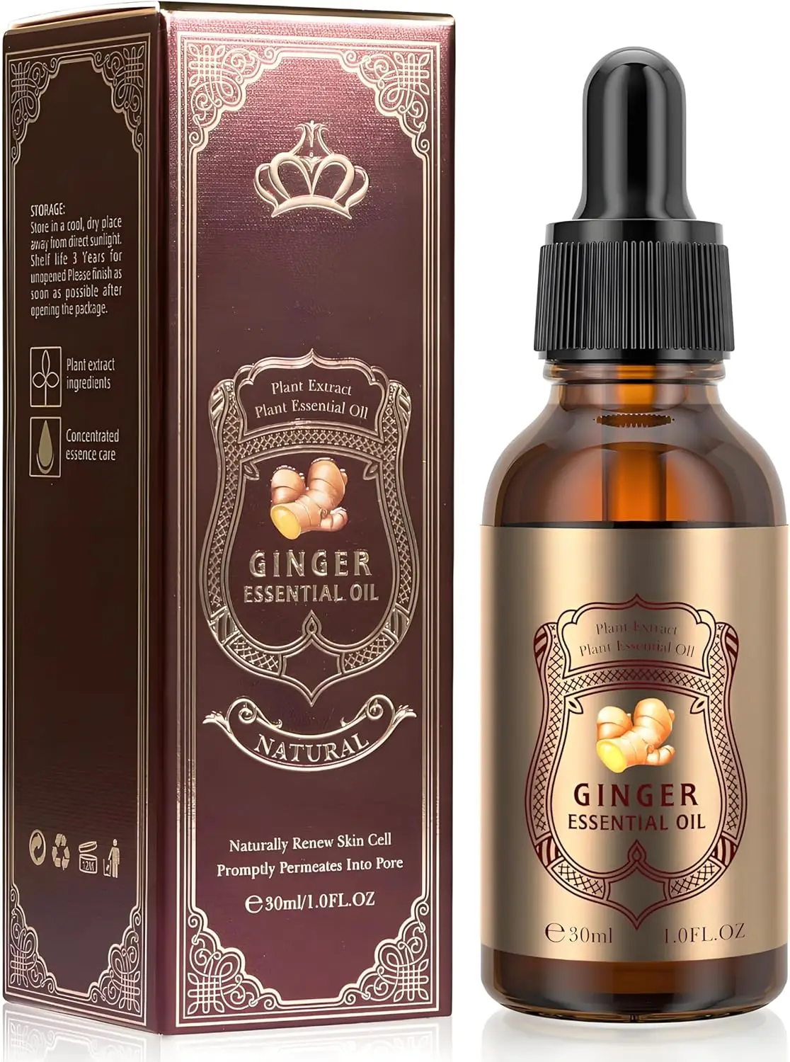 Ätherisches Ingweröl 30 ml – Natürlicher Pflanzenextrakt zur Hauterneuerung, Aromatherapie, Massage und Heißkompressentherapie