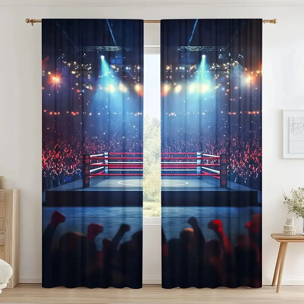 2pcs Dramatic Blue Boxing Ring Curtain Pair Sports Arena Stage Decoration Backdrop Curtain Window Treatment for Concert Party Ro