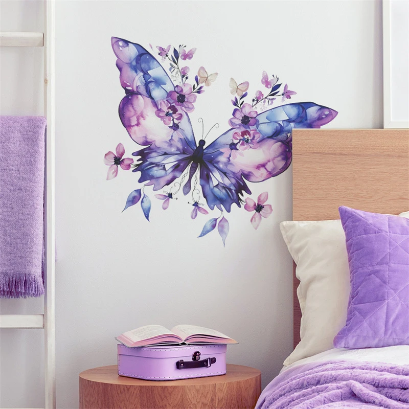 Paarse vlinder bloem muursticker koelkast sticker op deur kast slaapkamer huis verfraaiing sticker decoratie