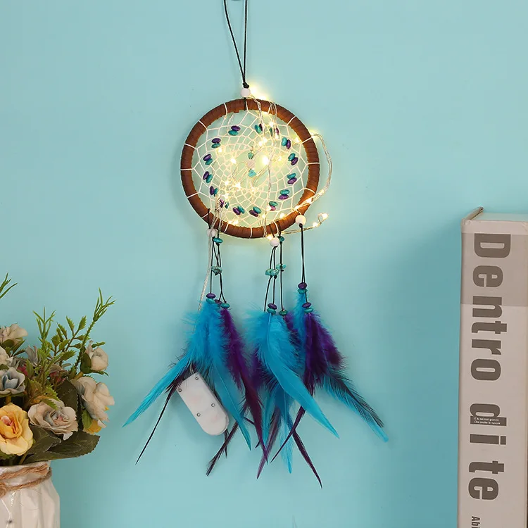 Trendy Sweet Handmade Turquoise Dream Catcher Craft Pendant Rope Braided Door Window Decoration Hanging Car Interior Ornament