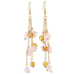 Natural Tumbled Stone Drop Dangle Earrings Healing Crystal Hook Eardrops Long Chain Earring Jewelry For Women