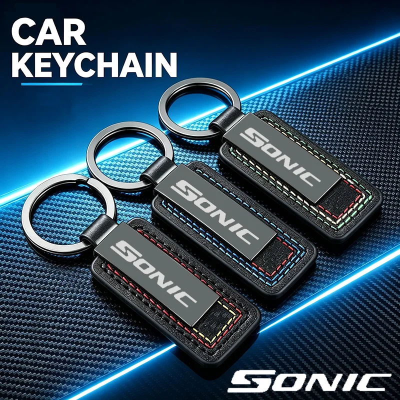 Leather Car Emblem Keychain Key Ring Holder For Chevrolet SONIC Logo Auto Styling Badge Keyring Buckle Gift Pendant Accessories