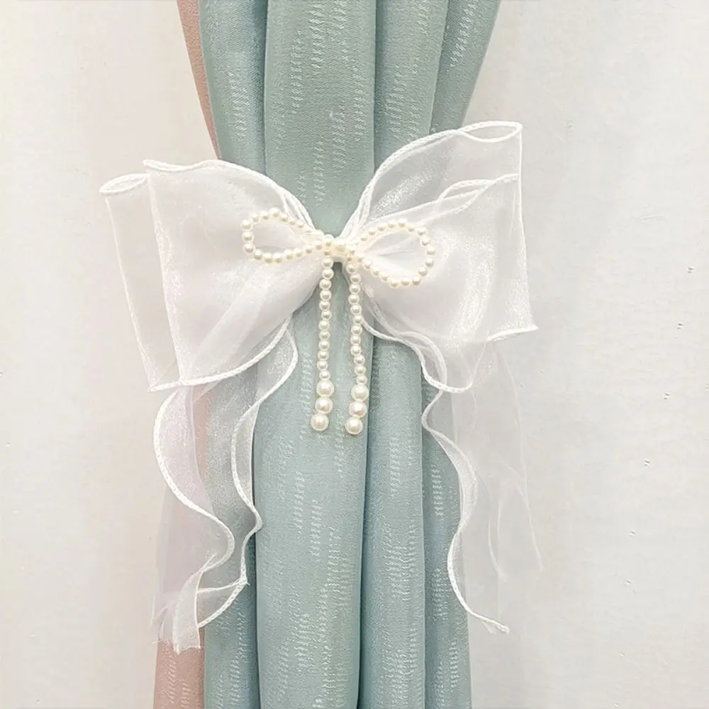 Easy to Use Curtain Bow Tiebacks Princess Style Pearl Bow Design Pearl Bow Curtains Straps Light Luxury Curtains Binding Rope