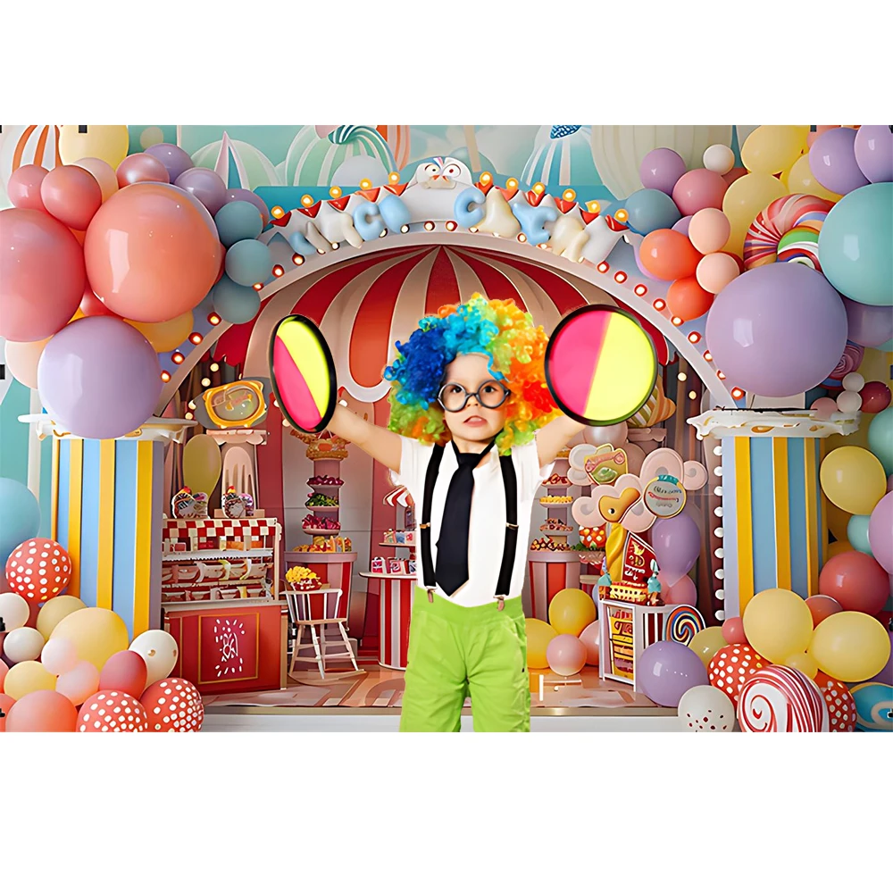 Circus Carousel Photography Background Colourful Balloon Baby Newborn Girl Birthday Party Decor Cake Table Supplies Photo Studio