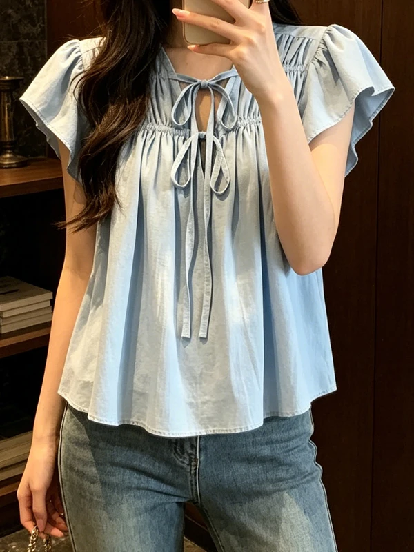 

plus Size Commute Style V-Neck Bow Tie Sleeveless Shirt Loose Fit Slimming Summer Top for plus Size Women Daily Wear