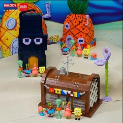 SpongeBob SquarePants Series Building Blocks Krusty Krab Pineapple House Stone Statue Model Bricks Kids DIY Toys Holiday Gifts