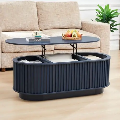 43.3''Lift Top Coffee Table with Storage, Oval Center Table with Hidden Compartment, Mid Century Modern Coffee Tables