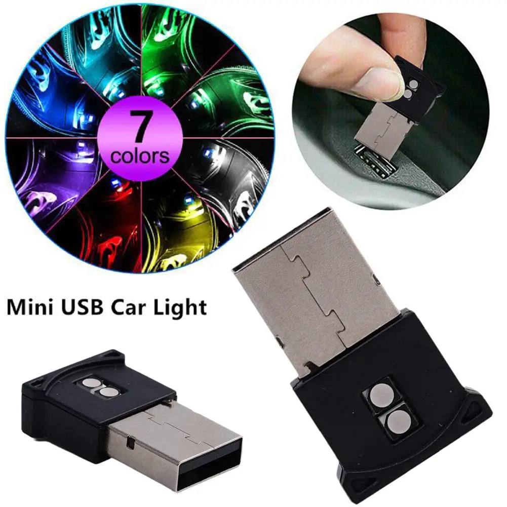 Mini USB LED Car Light 7-kolorowe automatyczne światło neonowe do odtwarzania samochodu Lampa dekoracyjna do wnętrz i oświetlenie Stylizacja samochodu G2K3