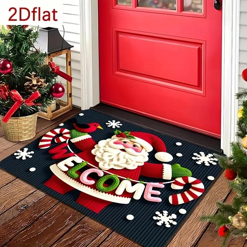 VIKAMA Christmas Candy Cane Stick Door Mat Durable Stain Resistant Indoor Non Slip Backing Machine Washable Mat Home Decor