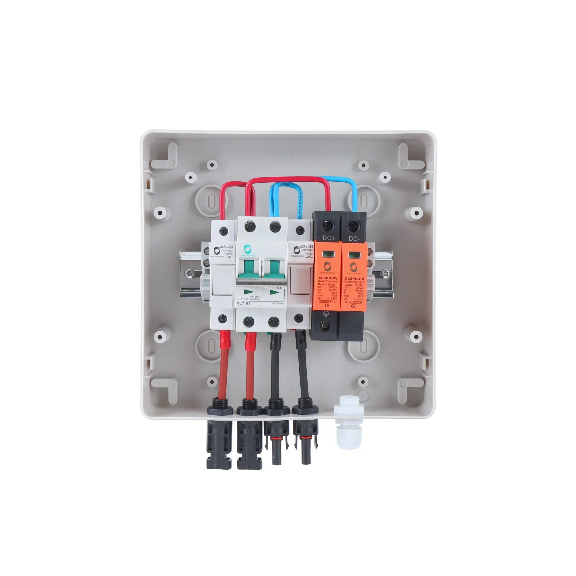 WSDB-PV1/1 IP65 1 in 1 OUT 1 scatola combinatrice per array fotovoltaico solare 3KW 16A 500V DC
