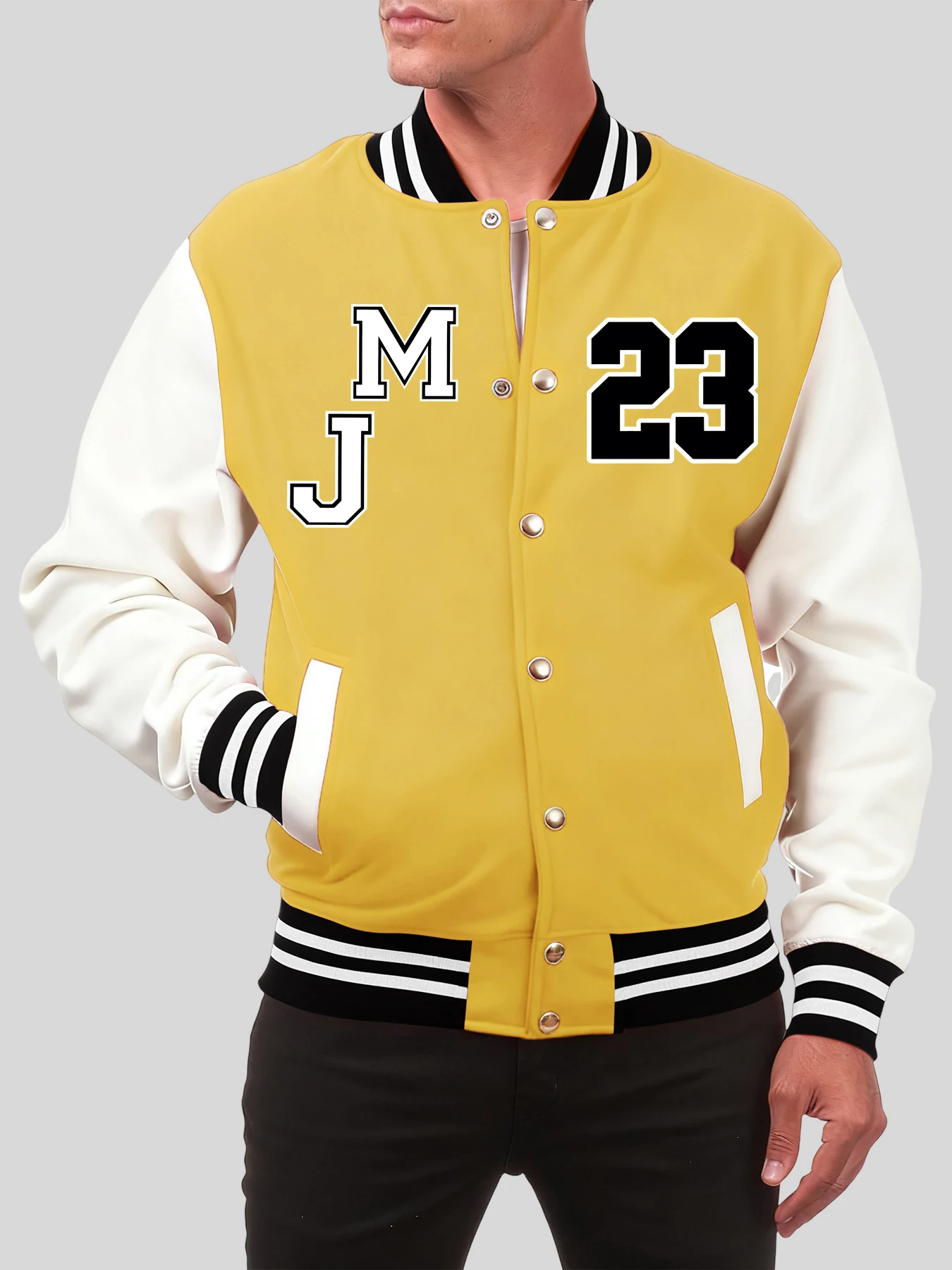 

Number 23 And Letter M J Pattern Jacket Mens Oversize Hip Hop Baseball Uniform Soft Cotton Coat Man Casual Street Sportswear