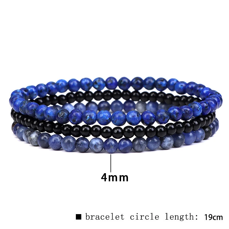 3pcs/Set Natural Stone Beaded Bracelet 4mm Lapis Lazuli Agat Bead Bracelets Couple Yoga Mini Bracelet for Men Women Jewelry Gift